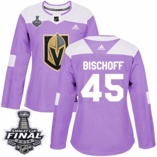 Women's Adidas Vegas Golden Knights #45 Jake Bischoff Authentic Purple Fights Cancer Practice 2018 Stanley Cup Final NHL Jersey - Ujersey