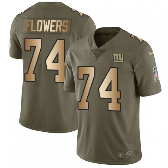 Men's Nike New York Giants #74 Ereck Flowers Limited Olive/Gold 2017 Salute to Service NFL Jersey - Ujersey