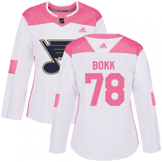 Women's Adidas St. Louis Blues #78 Dominik Bokk Authentic White Pink Fashion NHL Jersey - Ujersey