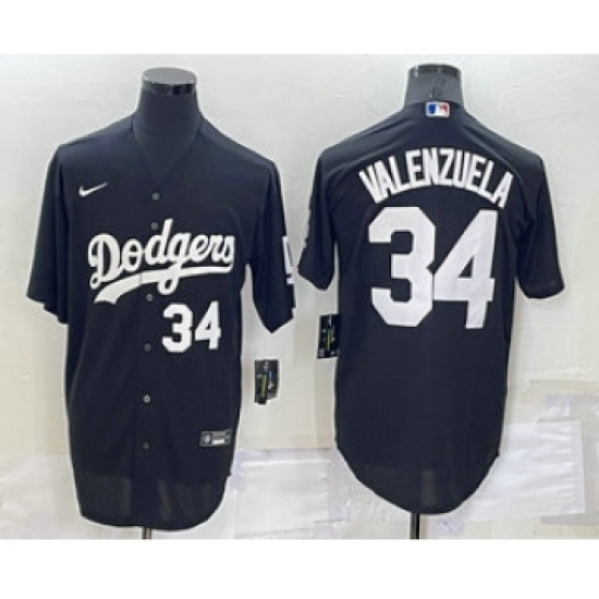 Men's Los Angeles Dodgers #34 Fernando Valenzuela Number Black Turn Back The Clock Stitched Cool Base Jersey - Ujersey
