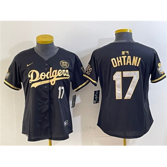Women's Los Angeles Dodgers #17 Shohei Ohtani Black Gold 2024 World Series With Fernando Vapor Limited Stitched Baseball Jersey(Run Small) - Ujersey