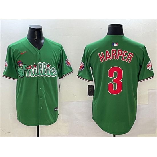 Men's Philadelphia Phillies #3 Bryce Harper Green Phanatic Limited Stitched Jersey - ujerseystore
