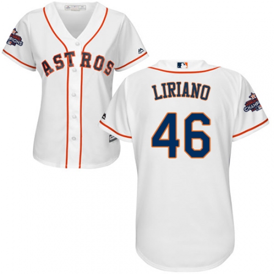 Women's Majestic Houston Astros #46 Francisco Liriano Authentic White Home 2017 World Series Champions Cool Base MLB Jersey - Ujersey