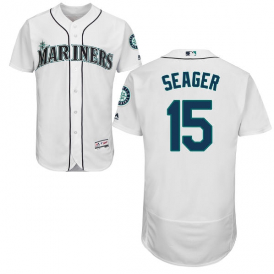 Men's Majestic Seattle Mariners #15 Kyle Seager White Home Flex Base Authentic Collection MLB Jersey - Ujersey