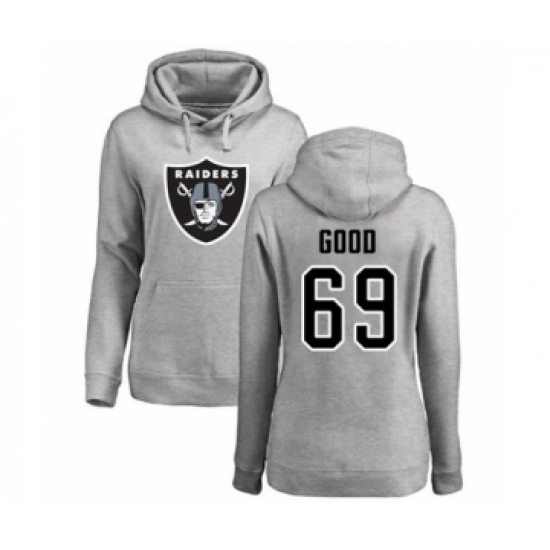 Football Women's Oakland Raiders #69 Denzelle Good Ash Name & Number Logo Pullover Hoodie - Ujersey