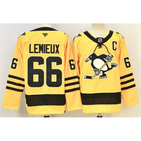 Men's Pittsburgh Penguins #66 Mario Lemieux Gold 2025-26 With C Alternate Stitched Hockey Jersey - Ujersey