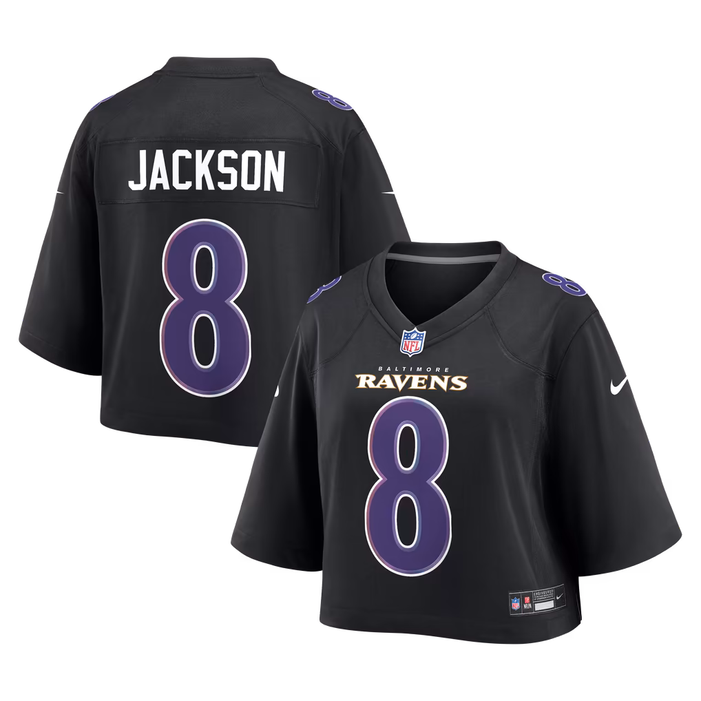 Women's Baltimore Ravens Lamar Jackson Nike Black Cropped Fashion Game Jersey - Ujersey
