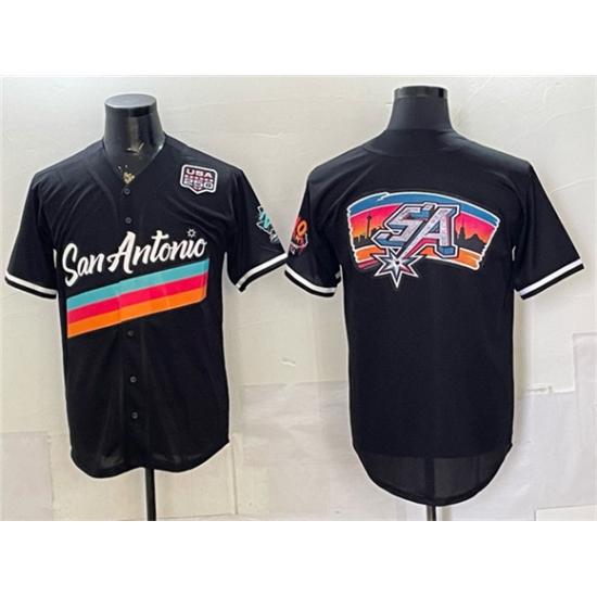 Men's San Antonio Spurs Team Big Logo Black USA 250 City Edition Stitched Baseball Jersey - Ujersey