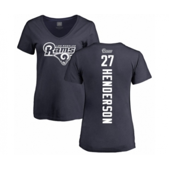 Football Women's Los Angeles Rams #27 Darrell Henderson Navy Blue Backer T-Shirt - Ujersey