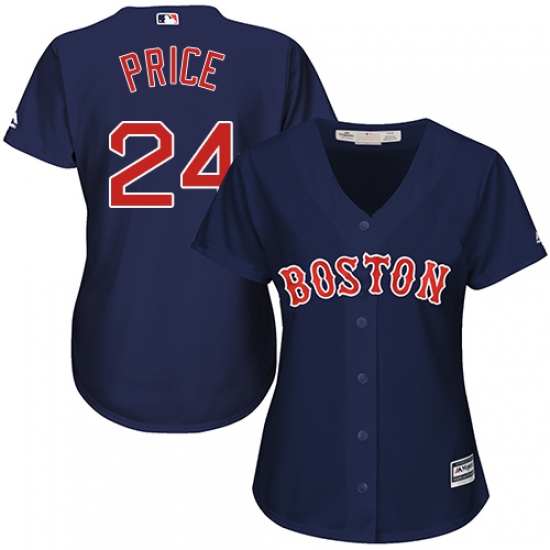 Women's Majestic Boston Red Sox #24 David Price Authentic Navy Blue Alternate Road MLB Jersey - Ujersey