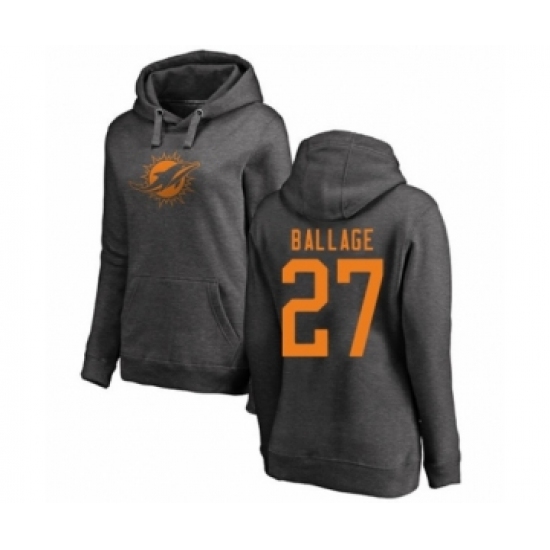 Football Women's Miami Dolphins #27 Kalen Ballage Ash One Color Pullover Hoodie - Ujersey