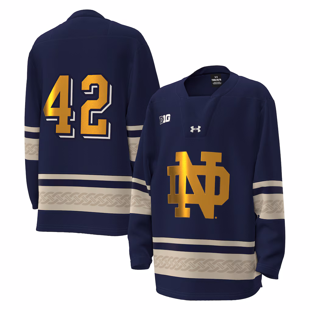 Youth Under Armour #42 Navy Notre Dame Fighting Irish Alternate Replica Hockey Jersey - Ujersey NHL