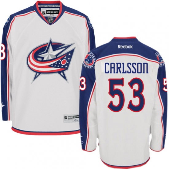 Youth Reebok Columbus Blue Jackets #53 Gabriel Carlsson Authentic White Away NHL Jersey - Ujersey