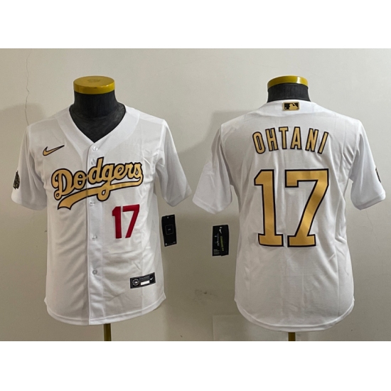 Youth Los Angeles Dodgers #17 Shohei Ohtani Number White 2022 All Star Stitched Flex Base Nike Jerseys - Ujersey