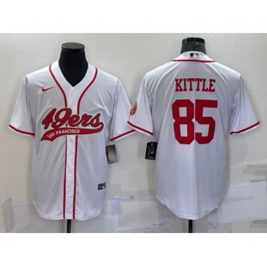 Men's San Francisco 49ers #85 George Kittle White With Patch Cool Base Stitched Baseball Jersey - Ujersey