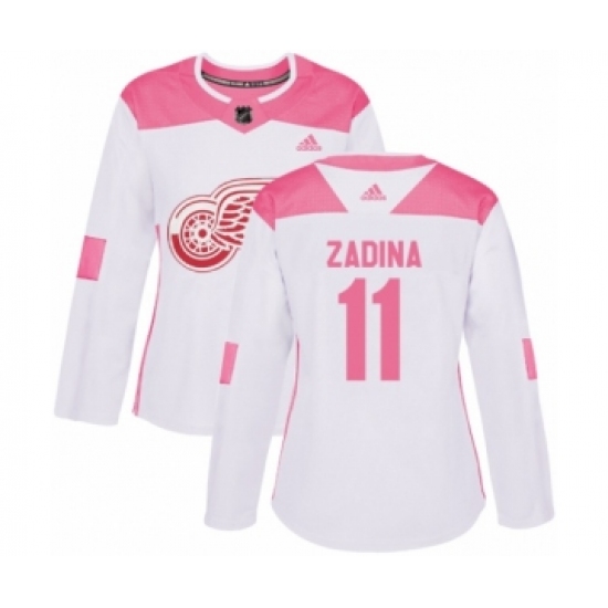 Women's Adidas Detroit Red Wings #11 Filip Zadina Authentic White Pink Fashion NHL Jersey - Ujersey