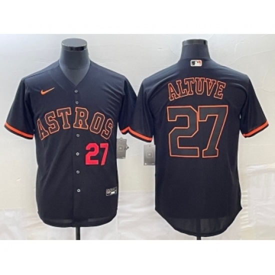Men's Houston Astros #27 Jose Altuve Number Lights Out Black Fashion Stitched MLB Cool Base Nike Jersey - Ujersey