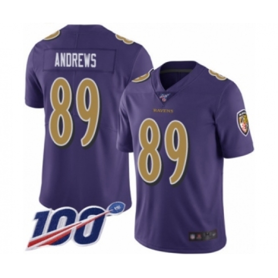 Men's Baltimore Ravens #89 Mark Andrews Limited Purple Rush Vapor Untouchable 100th Season Football Jersey - Ujersey