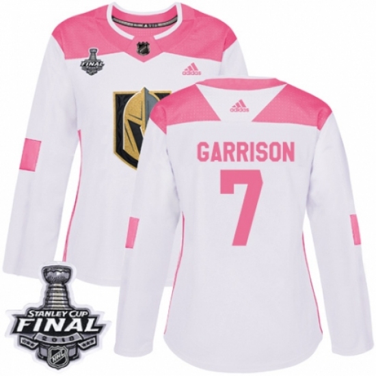 Women's Adidas Vegas Golden Knights #7 Jason Garrison Authentic White/Pink Fashion 2018 Stanley Cup Final NHL Jersey