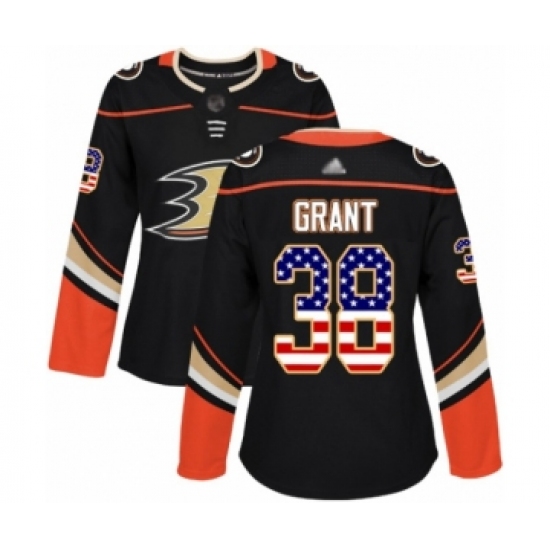 Women's Anaheim Ducks #38 Derek Grant Authentic Black USA Flag Fashion Hockey Jersey - Ujersey