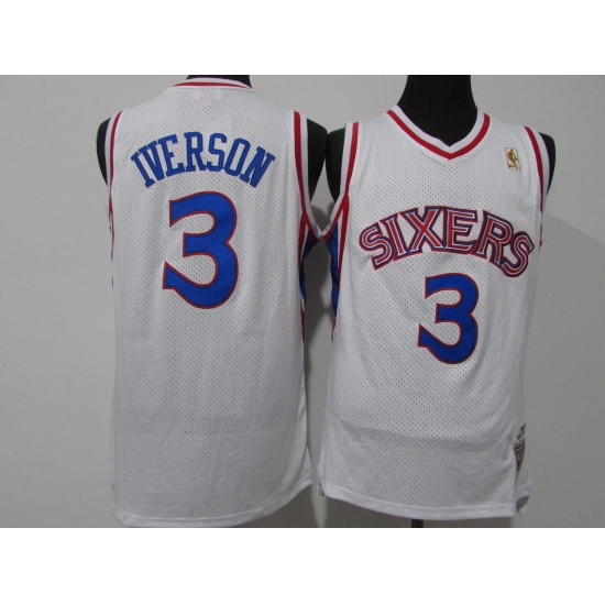 Men's Philadelphia 76ers #3 Allen Iverson Blue Throwback 96-97 Basketbal Jersey - Ujersey