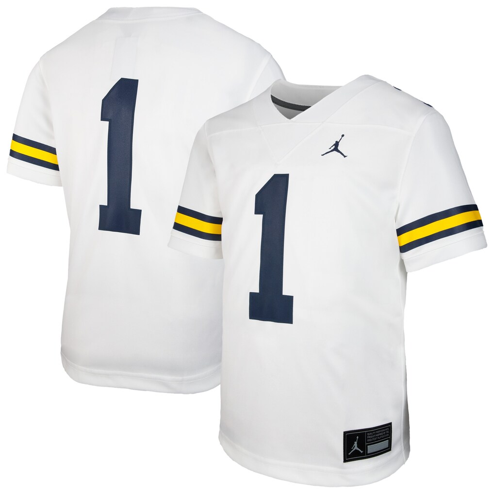 Youth Jordan Brand #1 White Michigan Wolverines Untouchable Replica Game Jersey - ujerseystore