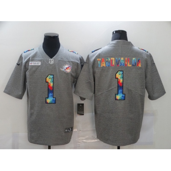 Men's Miami Dolphins #1 Tua Tagovailoa Gray Rainbow Version Nike Limited Jersey - Ujersey