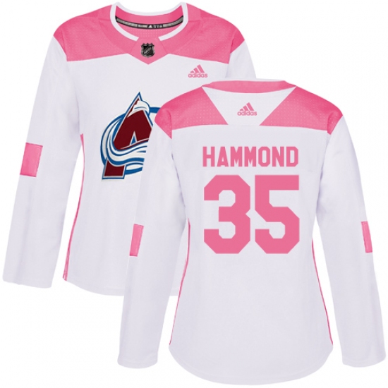 Women's Adidas Colorado Avalanche #35 Andrew Hammond Authentic White Pink Fashion NHL Jersey - Ujersey
