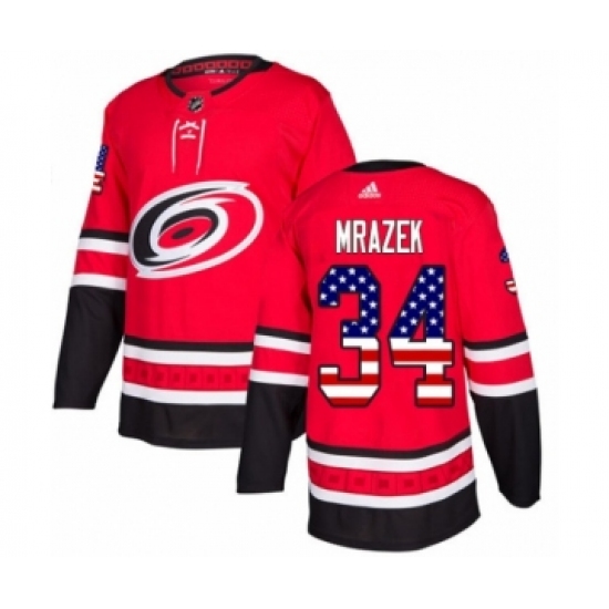 Men's Adidas Carolina Hurricanes #34 Petr Mrazek Authentic Red USA Flag Fashion NHL Jersey - Ujersey