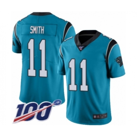 Men's Carolina Panthers #11 Torrey Smith Limited Blue Rush Vapor Untouchable 100th Season Football Jersey - Ujersey