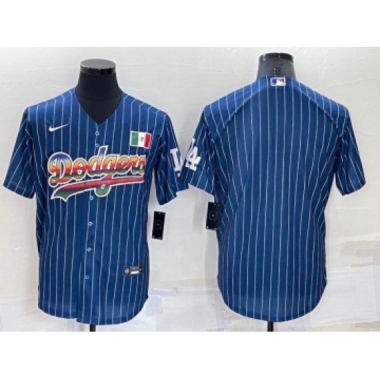 Men's Los Angeles Dodgers Blank Navy Blue Pinstripe Mexico Cool Base Nike Jersey - Ujersey