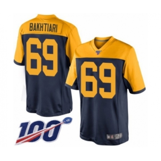 Men's Green Bay Packers #69 David Bakhtiari Limited Navy Blue Alternate 100th Season Football Jersey - Ujersey