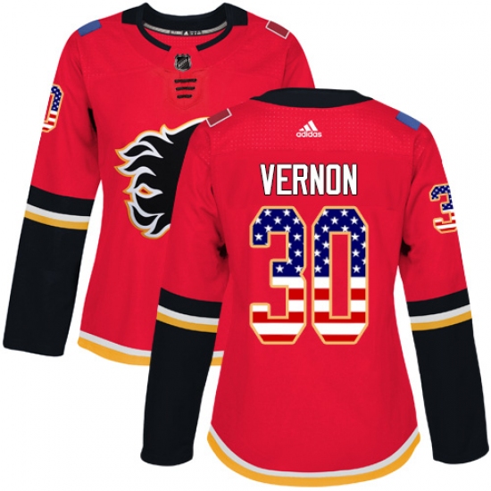 Women's Adidas Calgary Flames #30 Mike Vernon Authentic Red USA Flag Fashion NHL Jersey - Ujersey