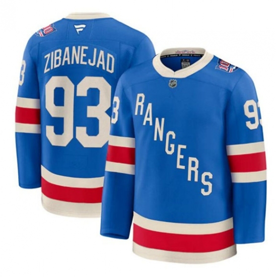 Men's New York Rangers #93 Mika Zibanejad Blue Centennial Stitched Hockey Jersey - Ujersey