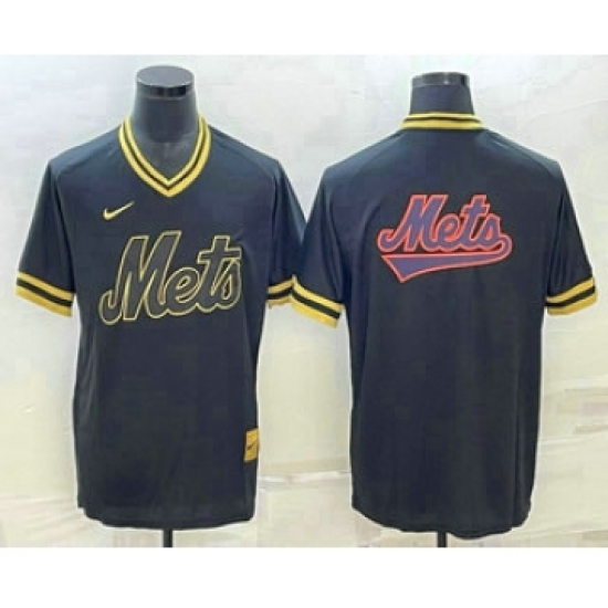 Men's New York Mets Big Logo Black Gold Nike Cooperstown Legend V Neck Jerseys - Ujersey