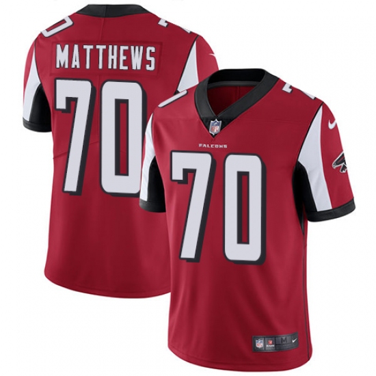 Youth Nike Atlanta Falcons #70 Jake Matthews Red Team Color Vapor Untouchable Limited Player NFL Jersey