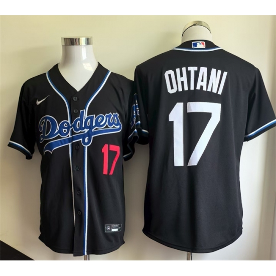 Men's Los Angeles Dodgers #17 Shohei Ohtani Black Cool Base Stitched Baseball Jersey - Ujersey