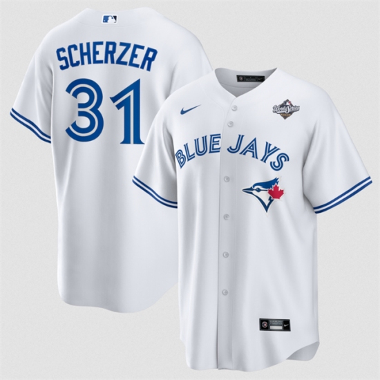 Men's Toronto Blue Jays #31 Max Scherzer White 2025 World Series Home Cool Base Stitched Jersey - Ujersey
