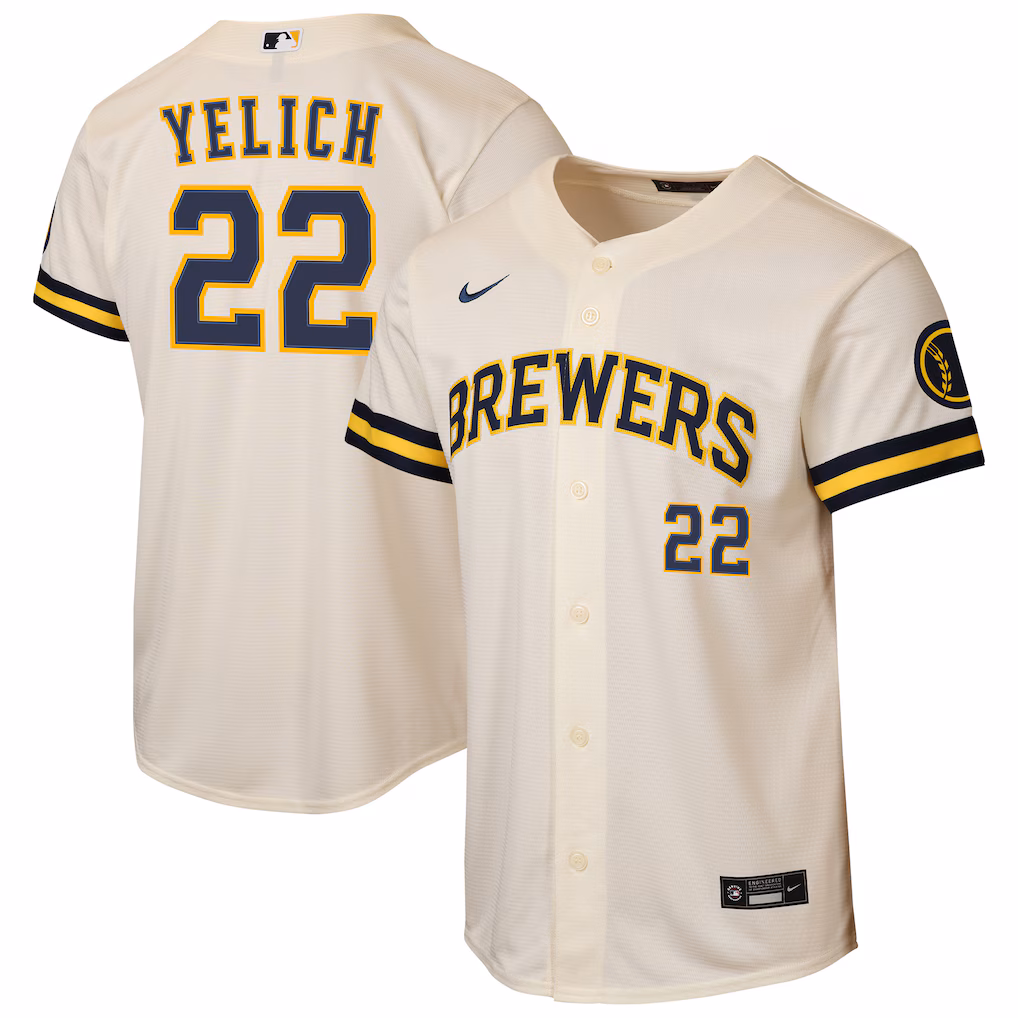 Youth Milwaukee Brewers Christian Yelich Nike Cream Home Stadium Jersey - Ujersey