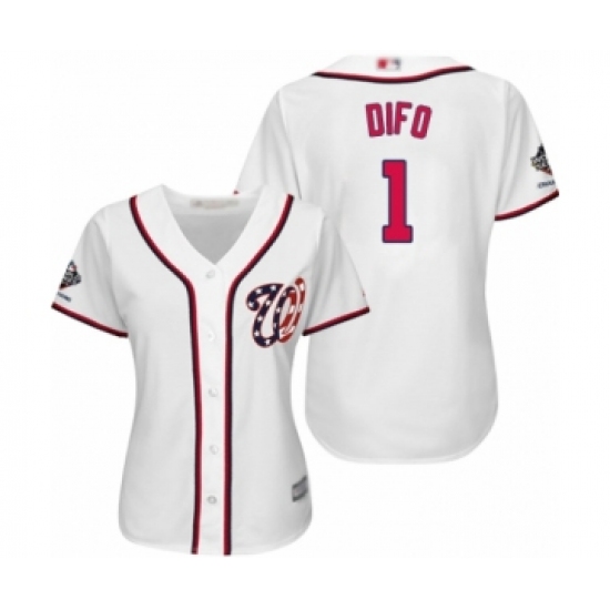 Women's Washington Nationals #1 Wilmer Difo Authentic White Home Cool Base 2019 World Series Champions Baseball Jersey - Ujersey