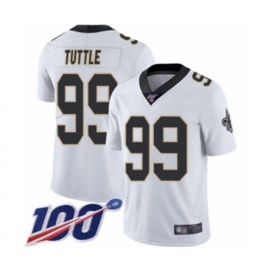 Youth New Orleans Saints #99 Shy Tuttle White Vapor Untouchable Limited Player 100th Season Football Jersey - Ujersey