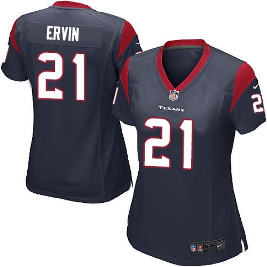 Women's Nike Houston Texans #21 Tyler Ervin Game Navy Blue Team Color NFL Jersey - Ujersey