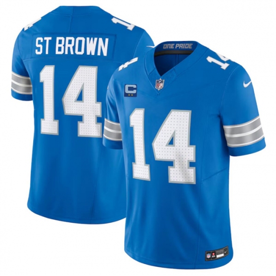 Men's Detroit Lions #14 Amon-Ra St. Brown Blue 2024 F.U.S.E. With 2-Star C Vapor Limited Stitched Jersey - Ujersey