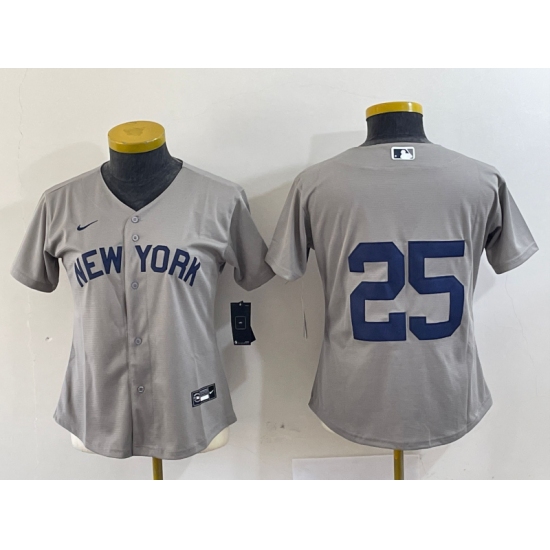 Women's New York Yankees #25 Gleyber Torres Gray Stitched Cool Base Nike Jersey - Ujersey