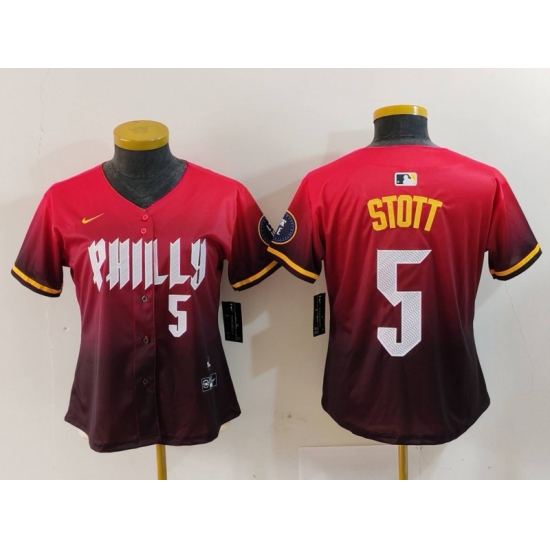 Women's Philadelphia Phillies #5 Bryson Stott Number Red 2024 City Connect Limited Jersey - Ujersey