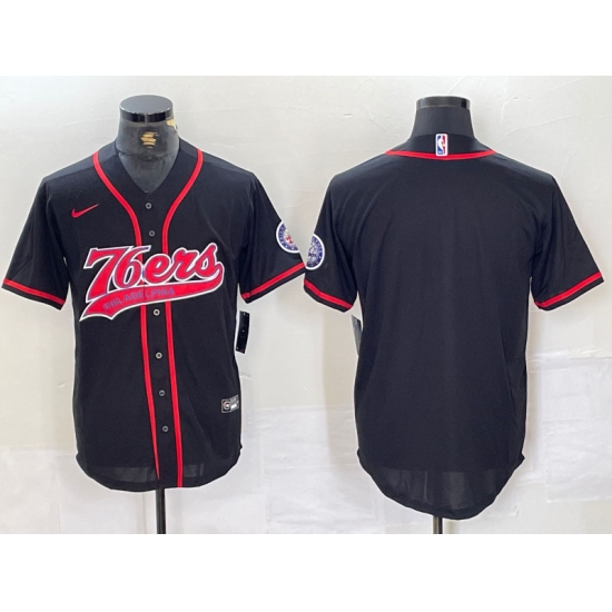Men's Philadelphia 76ers Blank Black With Cool Base Stitched Baseball Jersey