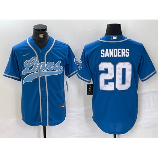 Men's Detroit Lions #20 Barry Sanders Blue With Cool Base Stitched Baseball Jersey - Ujersey