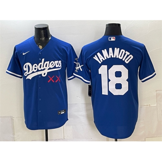 Men's Los Angeles Dodgers x KAWS #18 Yoshinobu Yamamoto Royal Vapor Premier Limited Stitched Baseball Jersey - Ujersey