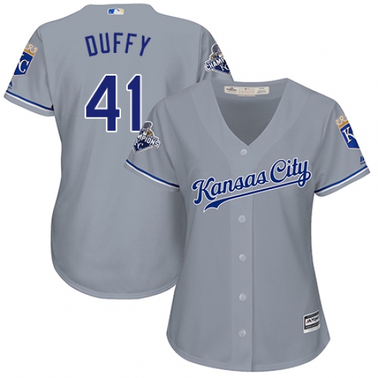 Women's Majestic Kansas City Royals #41 Danny Duffy Authentic Grey Road Cool Base MLB Jersey - Ujersey
