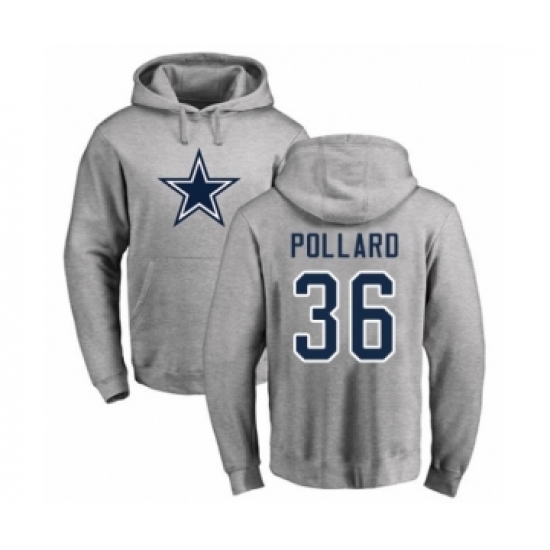 Football Dallas Cowboys #36 Tony Pollard Ash Name & Number Logo Pullover Hoodie